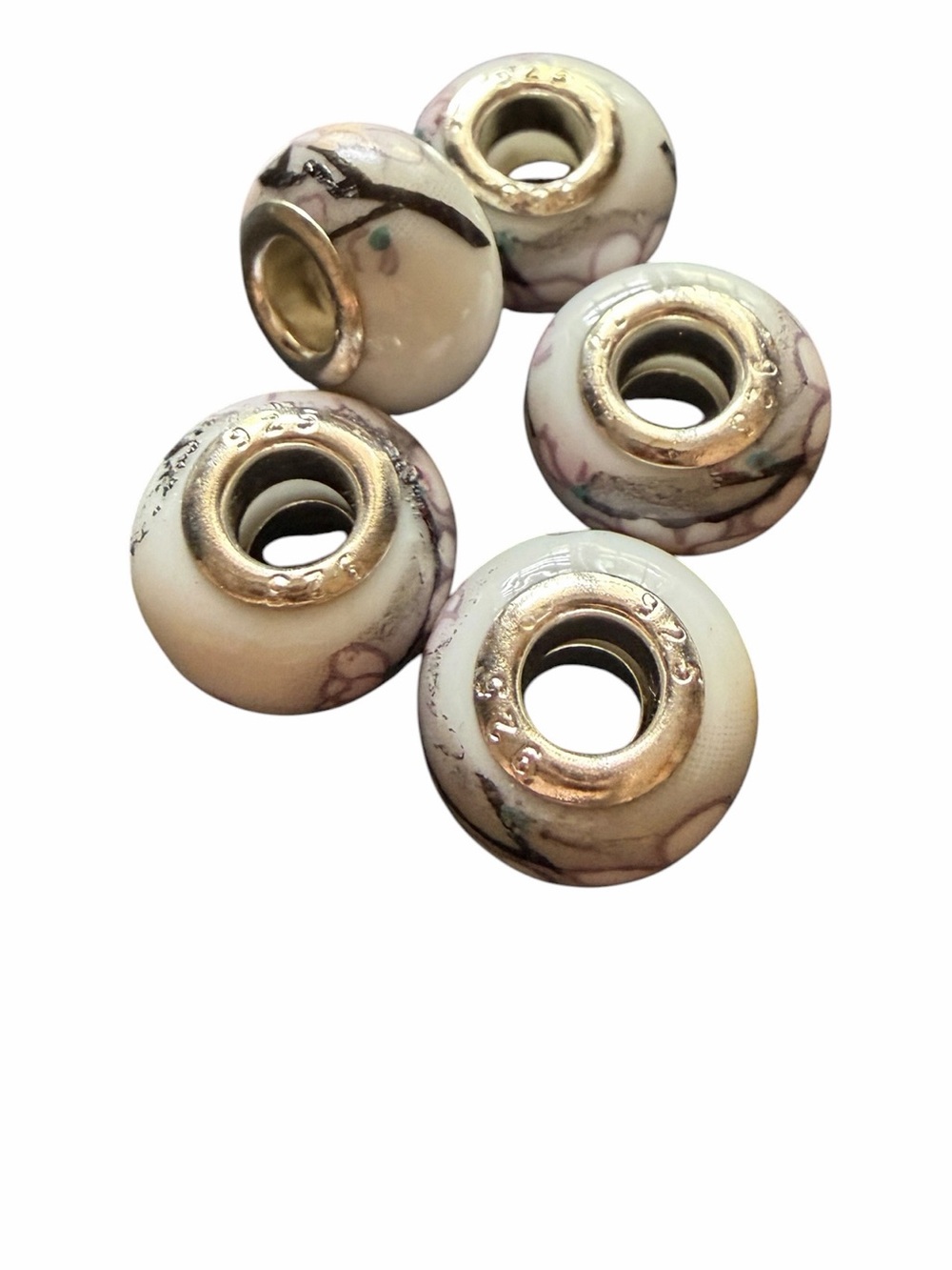 Ivory Swirl and flower European Murano Charm Beads (5)